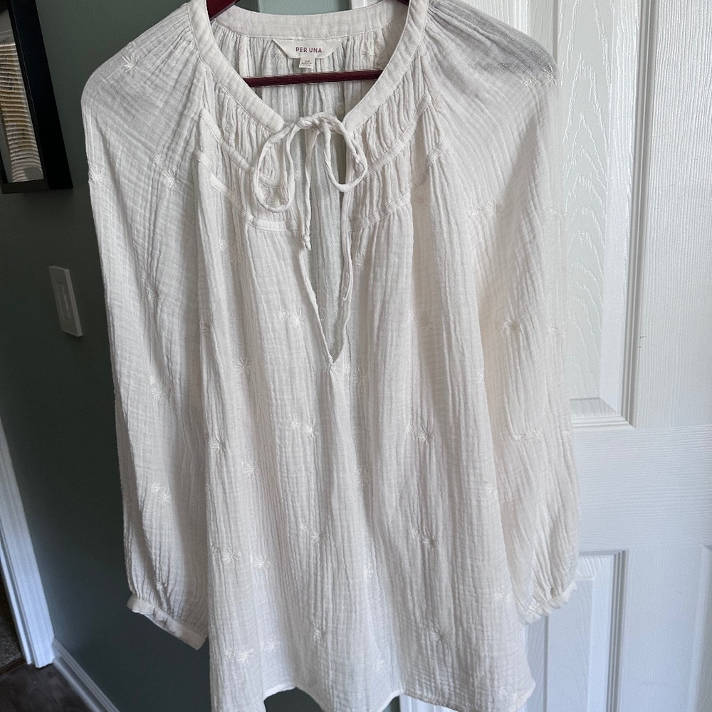 SALE - PER UNA (M&S) Embroidered Cotton Peasant Blouse - US 20 / UK 24 - White